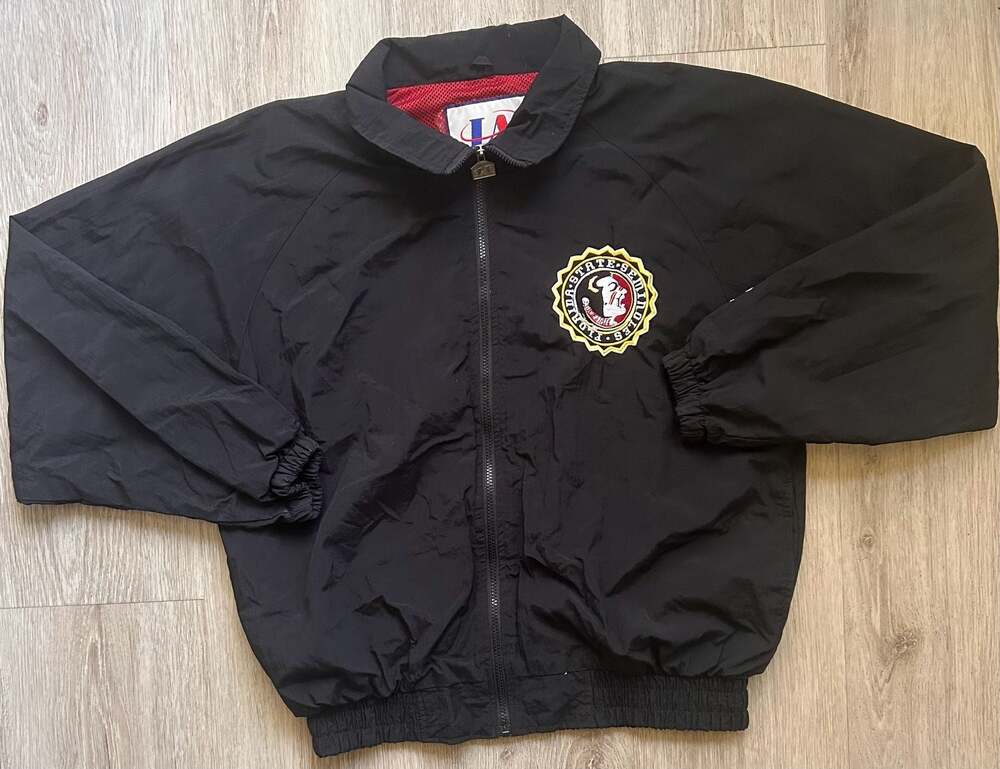 Vintage Logo Athletic Florida State Seminoles Black Full Zip Windbreaker  Large